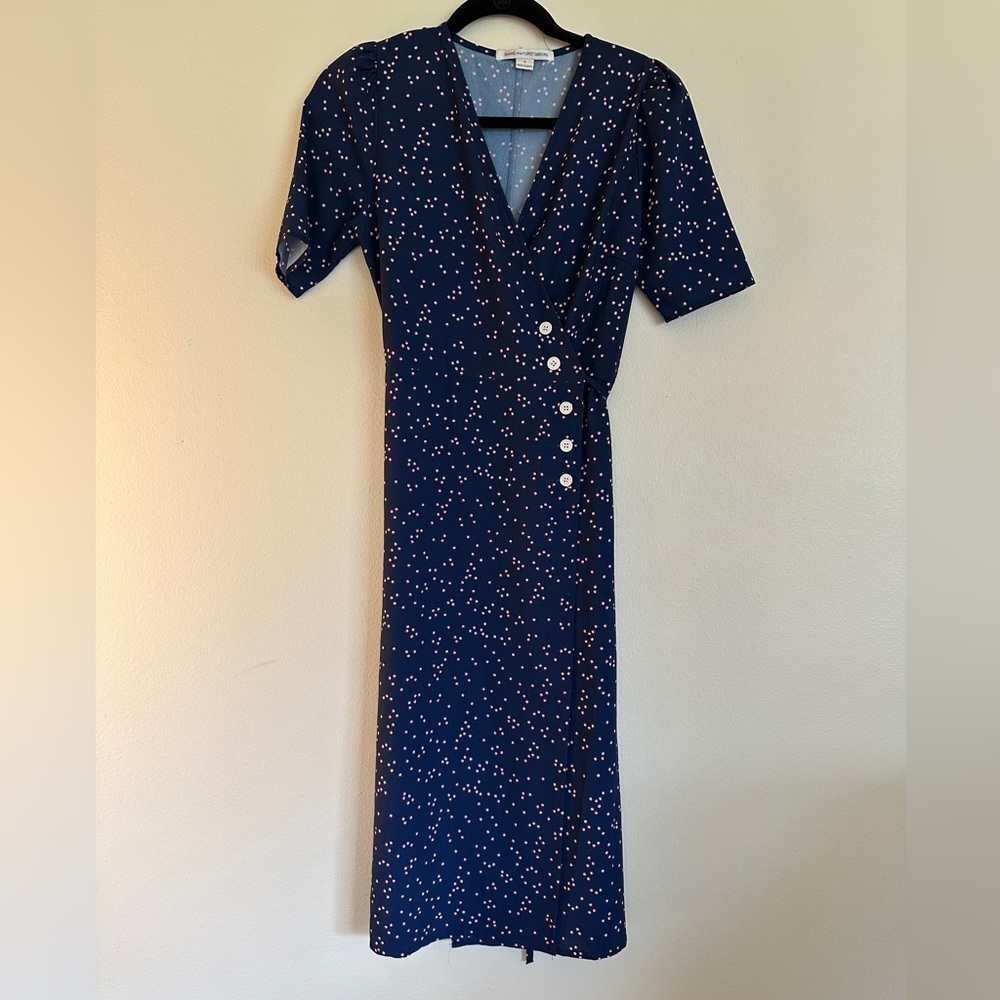 Diane Von Furstenberg Navy Blue Floral Maxi Dress